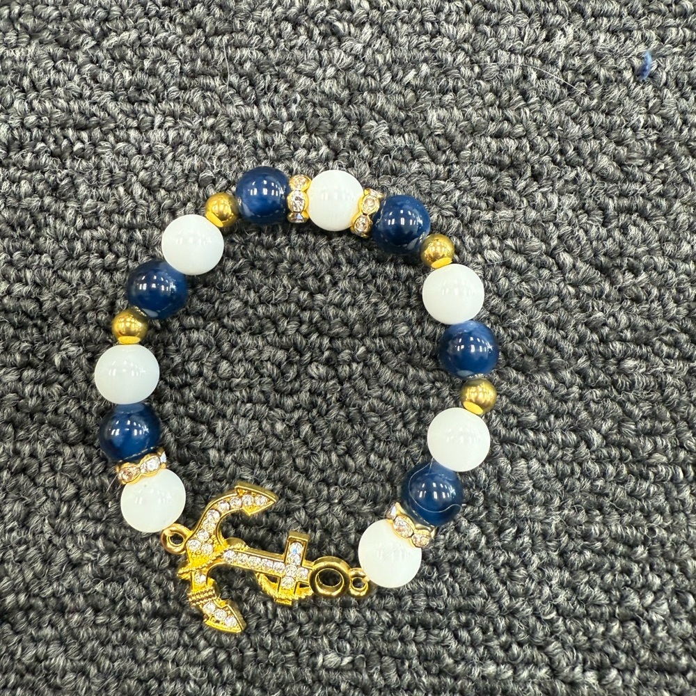 Gold and Blue Anchor Charm Bracelet